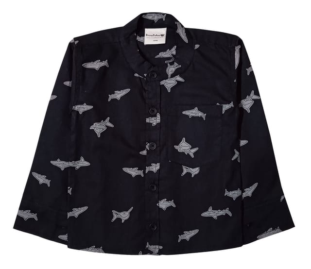 Full Sleeve Shirt With Shark Print - Black