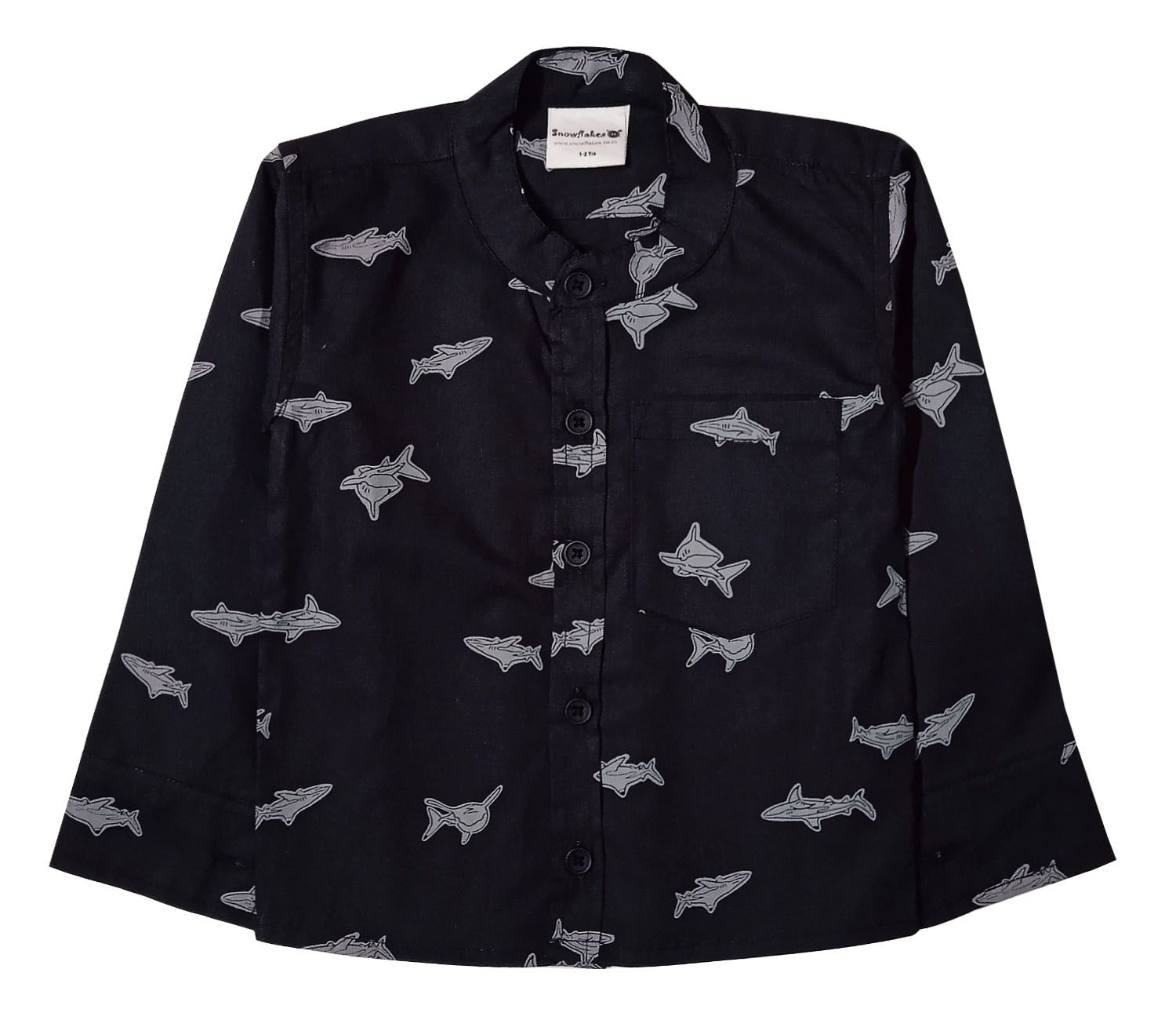 Full Sleeve Shirt With Shark Print - Black