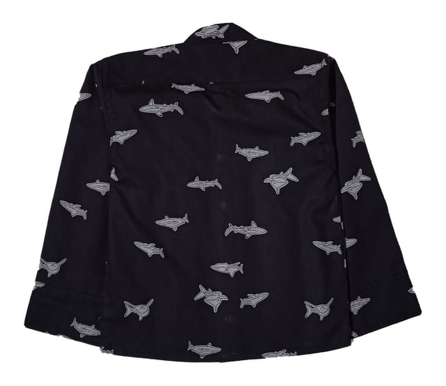 Full Sleeve Shirt With Shark Print - Black