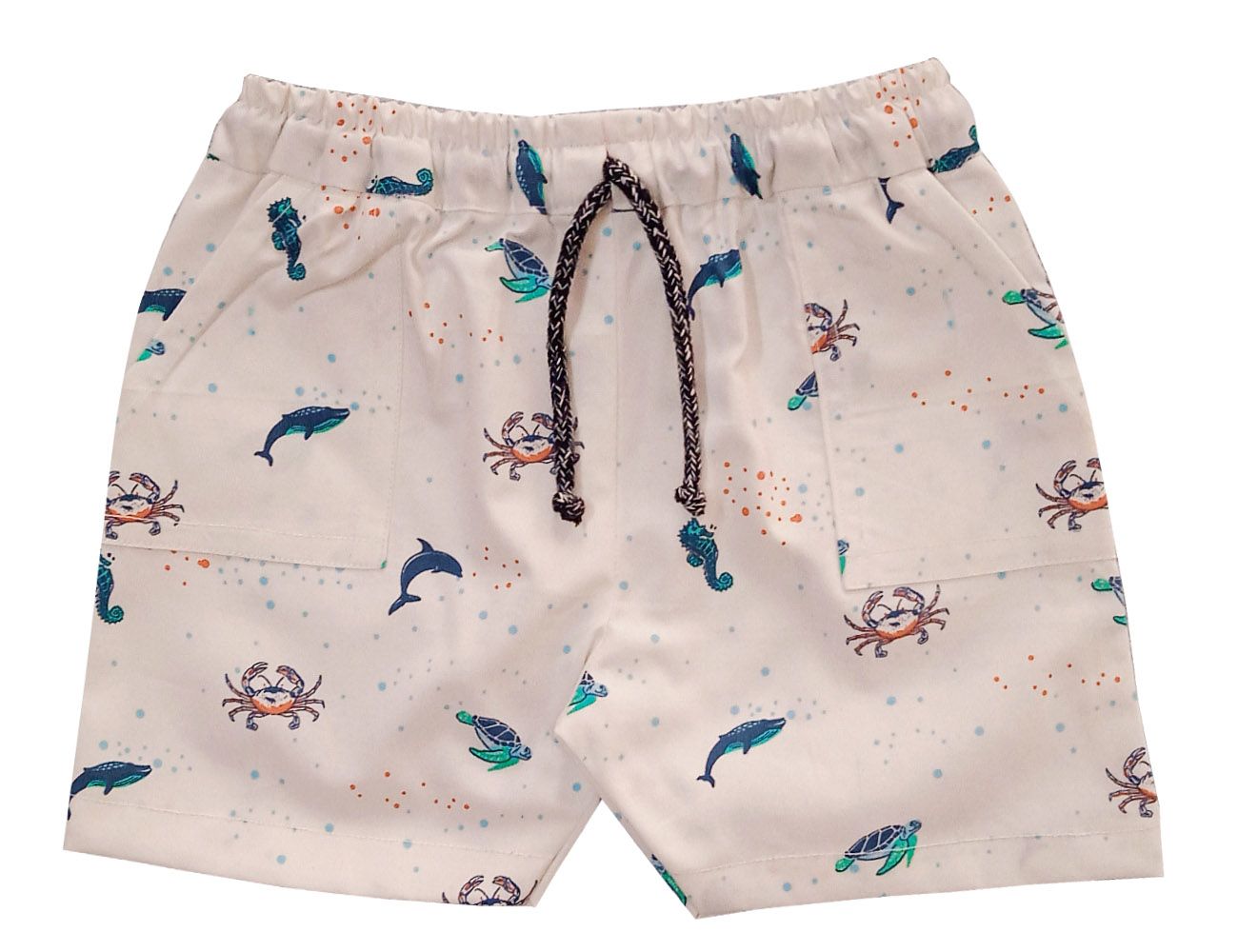 Boys' Knee Length Shorts With Sea Print - White