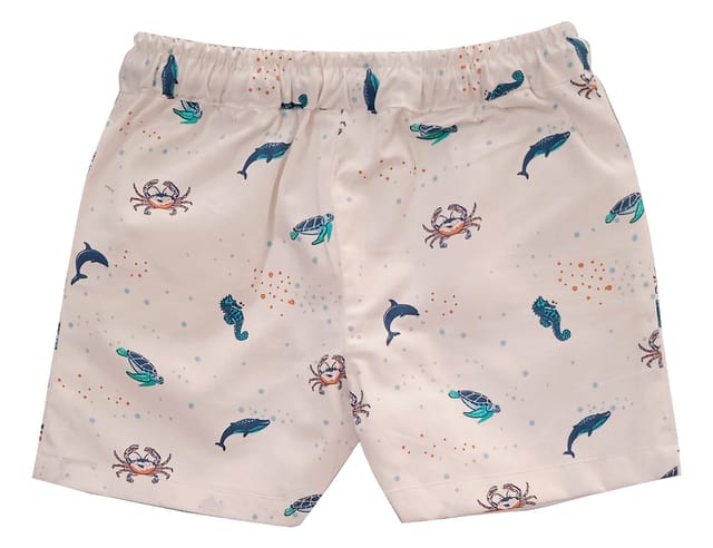 Boys' Knee Length Shorts With Sea Print - White