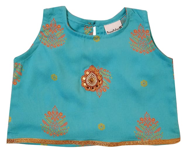 Snowflakes Girls Lehenga, Choli & Jacket Set - Peach & Pista Green