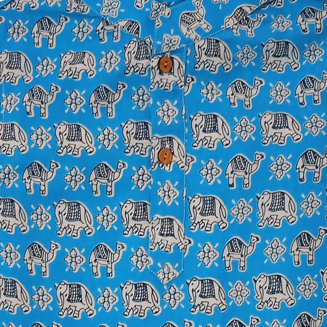 Snowflakes Full Sleeve Short Kurta With Animal Prints - Blue