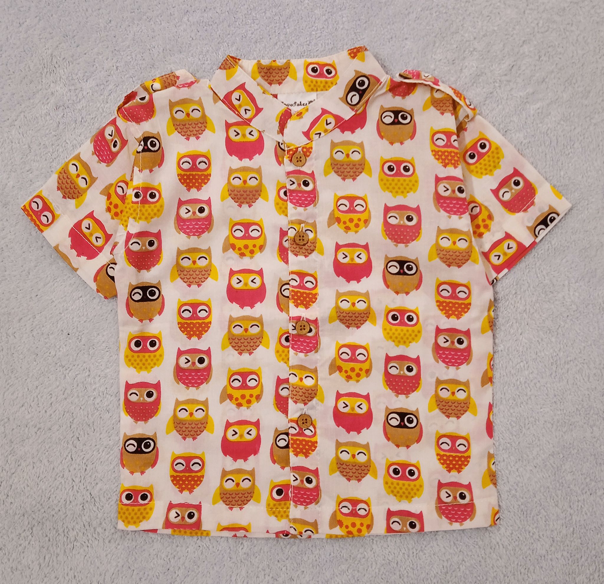 Half Sleeve Cotton Shirt With All Over Owl Print - White