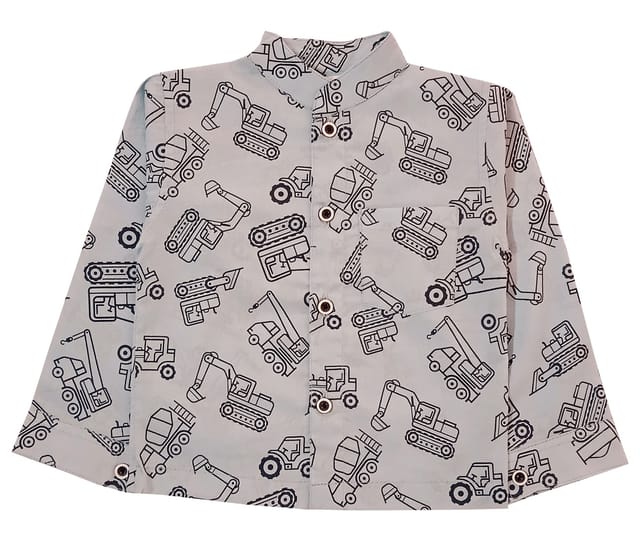 Snowflakes Boys Full Sleeve Shirt With Vehicle Prints - Light Blue