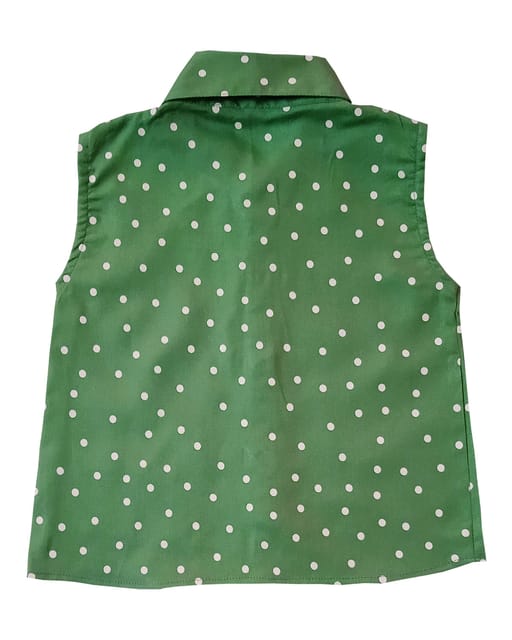 Snowflakes Girls Sleeveless Shirt With Polka Dots Prints - Green