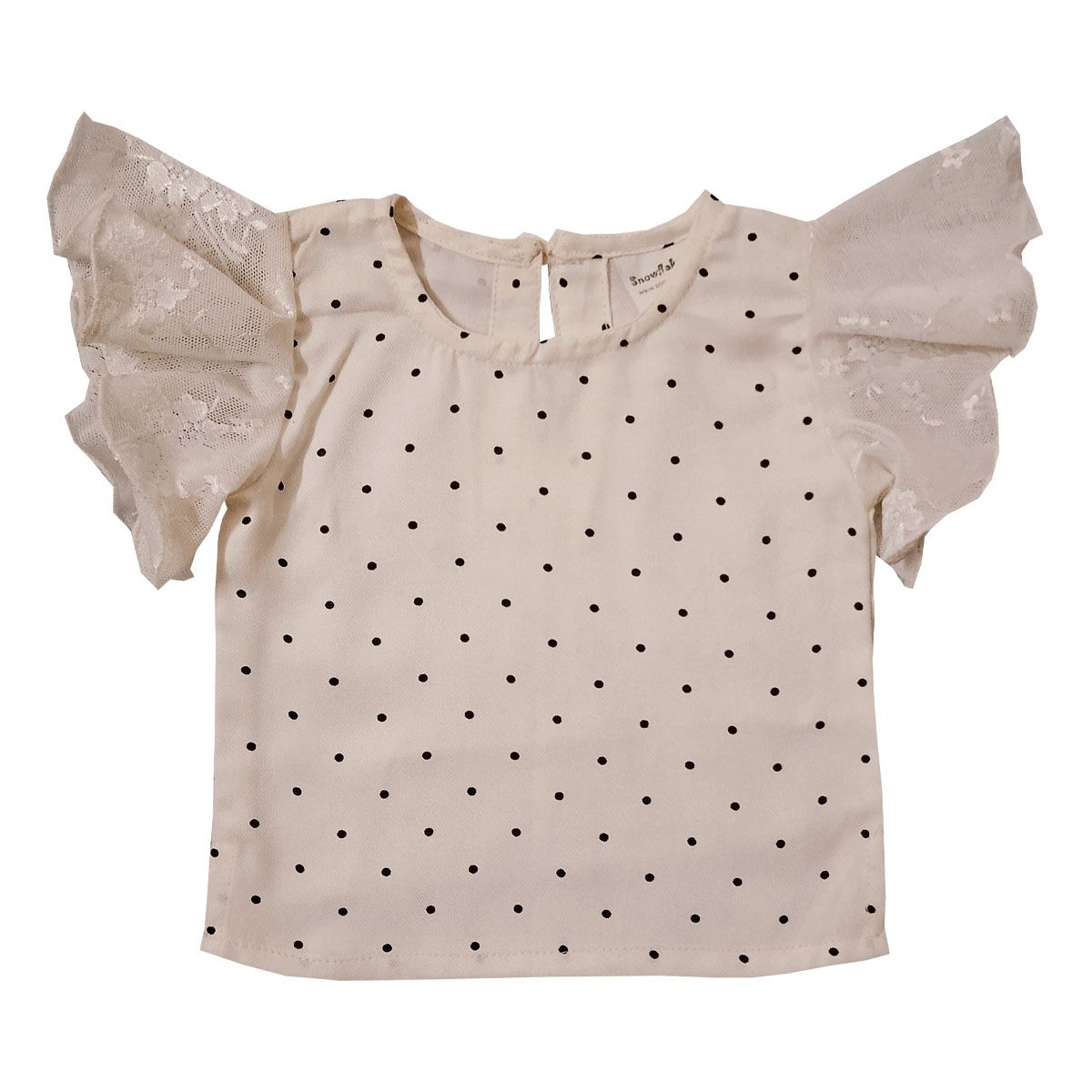 Snowflakes Girls Polk Dot Top -White