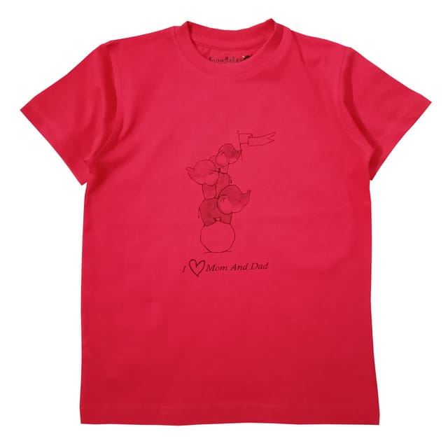 Snowflakes Boys Half sleeve T-shirt With Elephant  Print - Red
