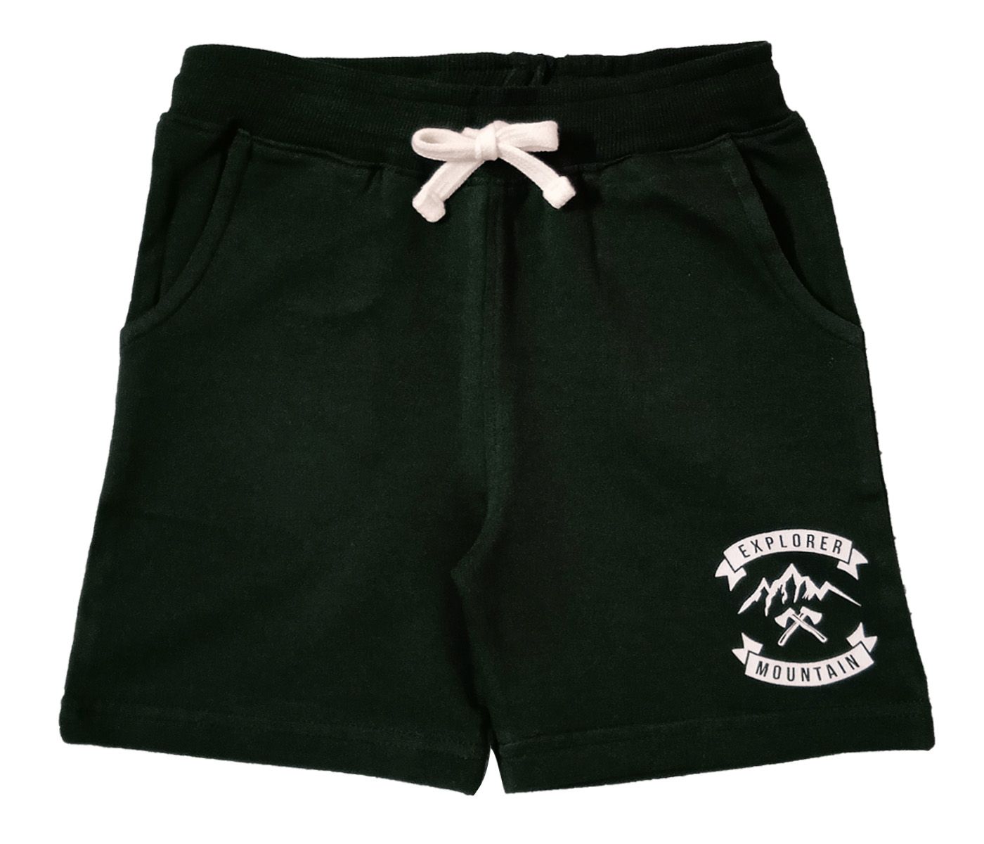 Snowflakes Boys  Shorts With Explorer Mountain Print - Bottle Green