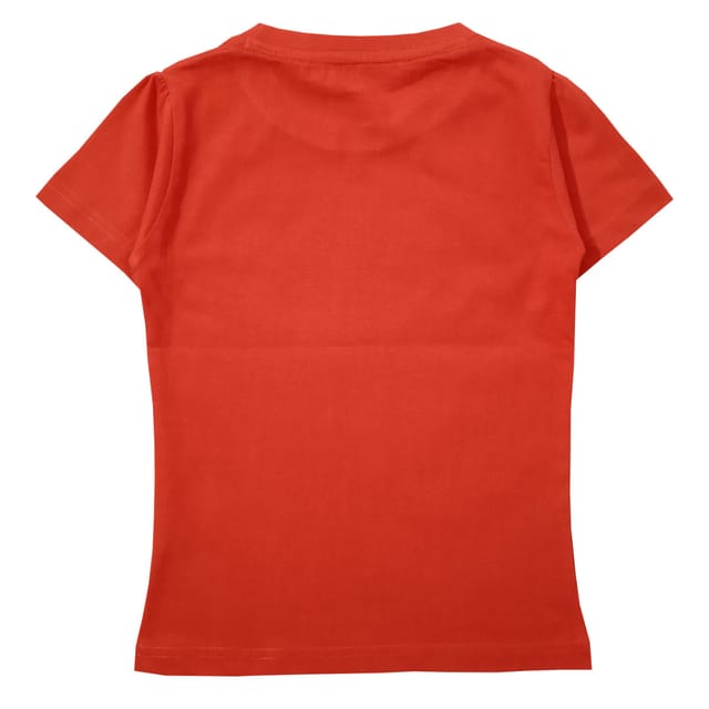 Snowflakes Girls Half Sleeve T-Shirt With Princess Print - Orange
