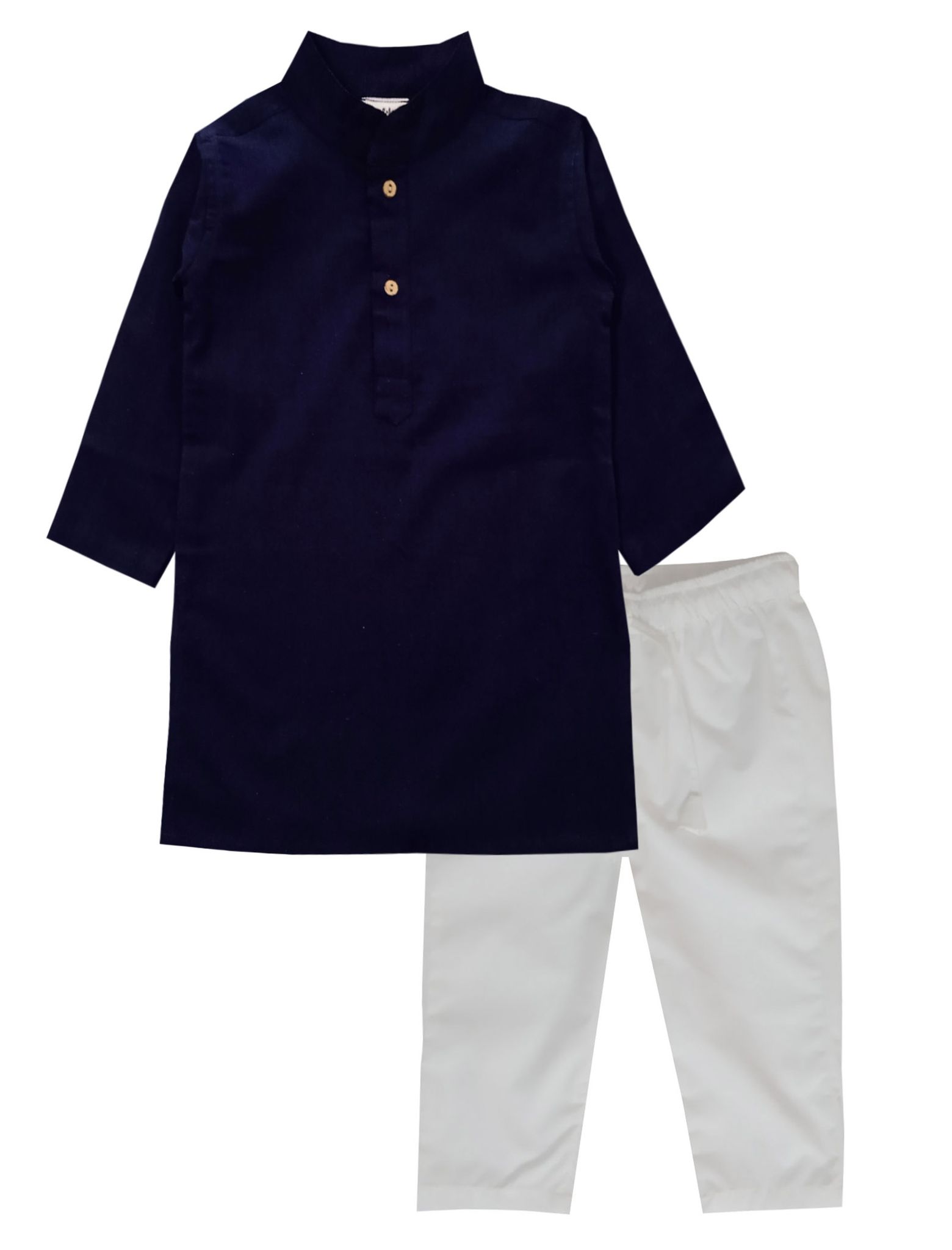 Snowflakes Boys Solid kurta And Pyjama Set- Navy Blue & White