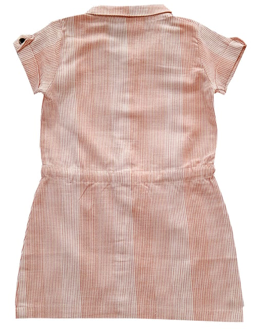 Snowflakes Girls Frock with Stripes - Pink