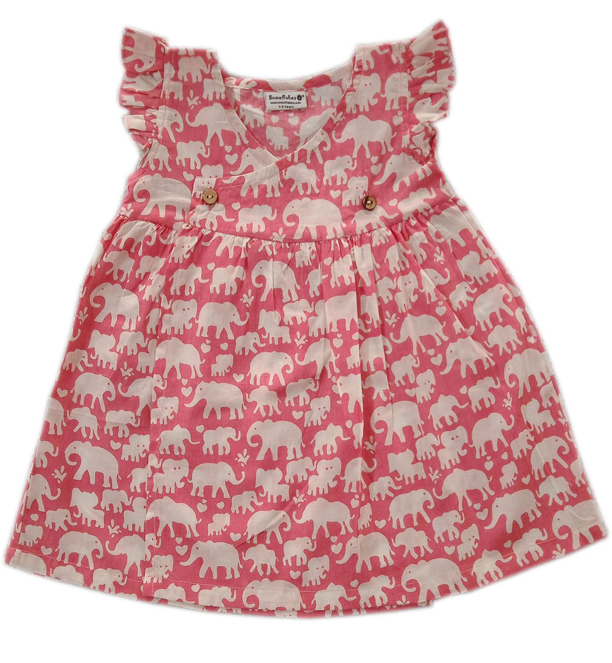 Girls Overlap Style Frock With Elephant Prints - Pink