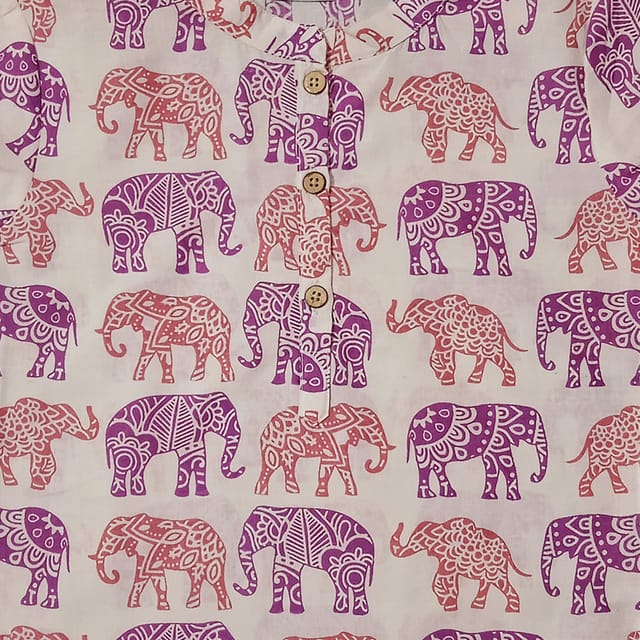 Snowflakes Girls Top With Big Elephants Prints- White