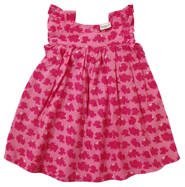 Snowflakes Girls Dress With Elephant Prints - Red