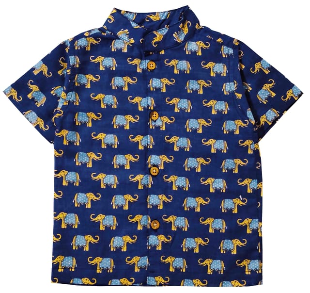Snowflakes Unisex Cotton Co-Ord Set With Elephant Prints - Blue
