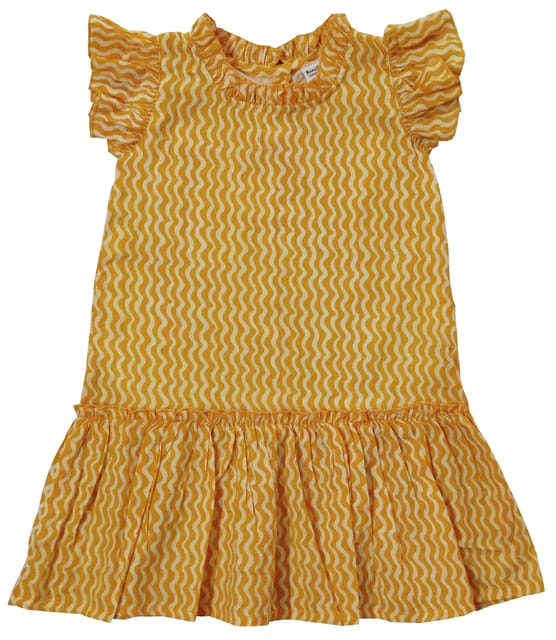 Snowflakes Girls Sleeveless Dress With Waves Prints - Yellow
