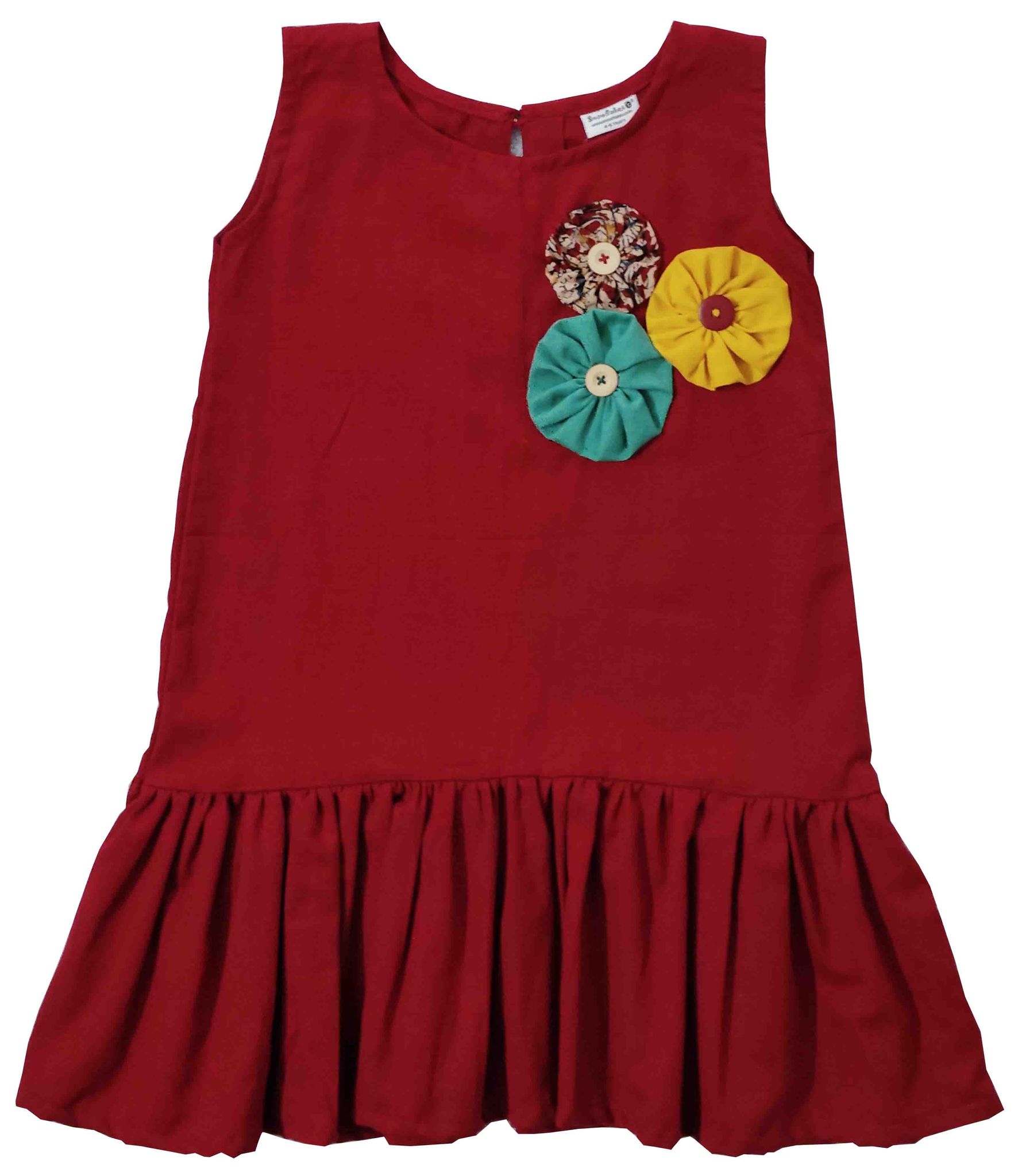 Snowflakes Girls Sleeveless Dress With Flower - Maroon