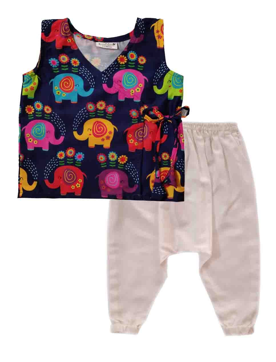 Snowflakes Unisex Infant Jabla Top With Elephant Print And Harem Pant Set - Blue