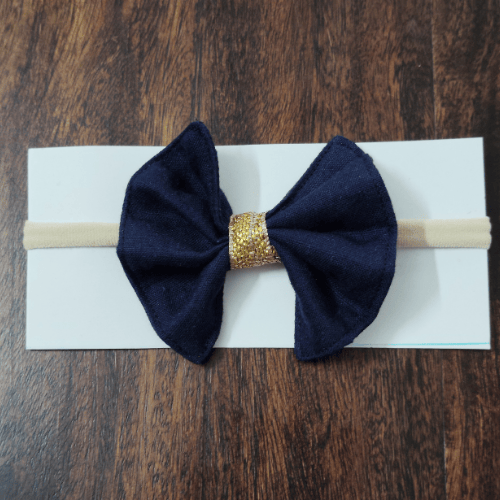 Handmade Head bow - Navy-blue & Golden