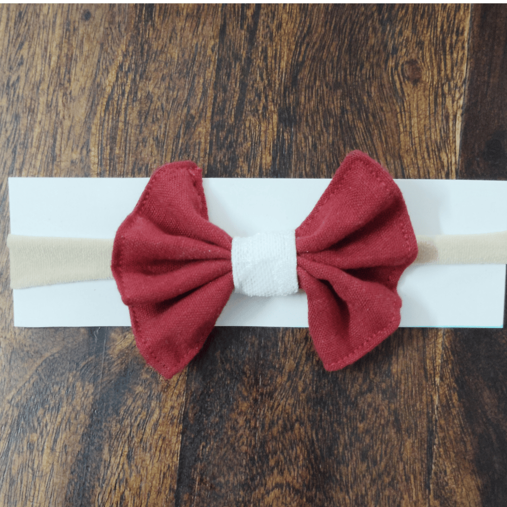 Handmade Headbow - Maroon & White