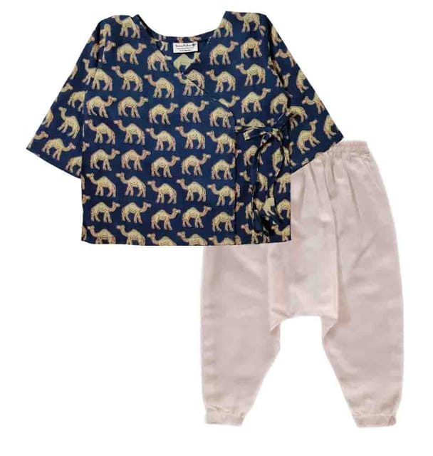 Snowflakes Unisex Infant Jabla Top With Camel Print And Harem Pant Set - Blue & White