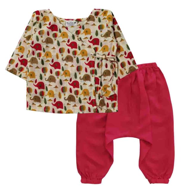 Snowflakes Unisex Infant Jabla Top With Elephant Print And Harem Pant Set -  Red