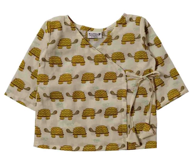 Snowflakes Unisex Infant Jabla Top With Tortoise Print And Harem Pant Set - Off White & Yellow