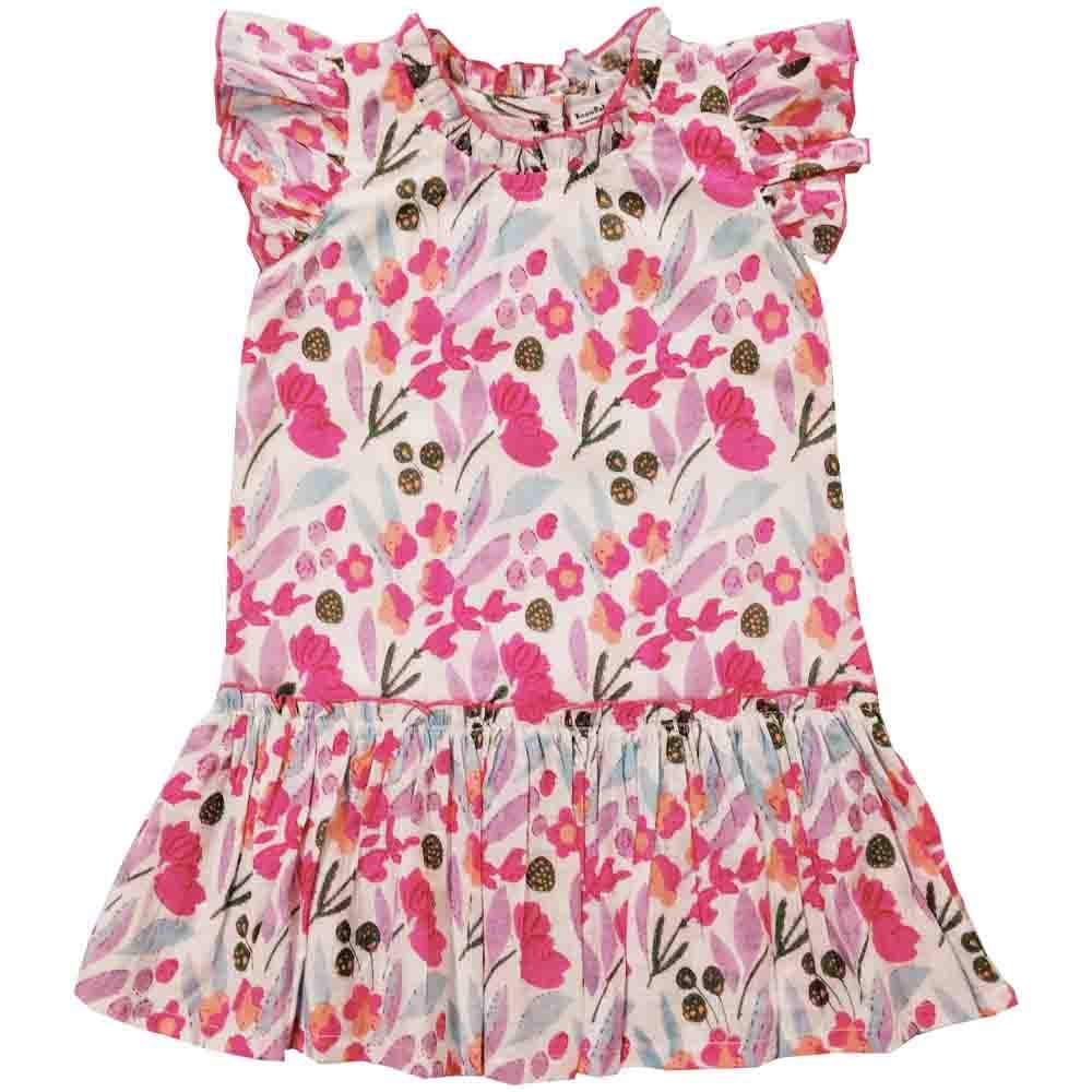 Snowflakes Girls Sleeveless Dress With Floral Prints - White