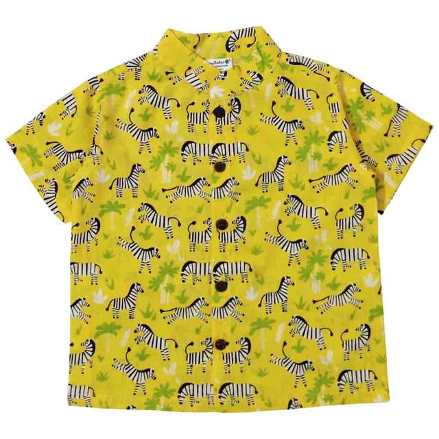 Snowflakes Boys Half Sleeve Shirt With Zebra prints - Yellow