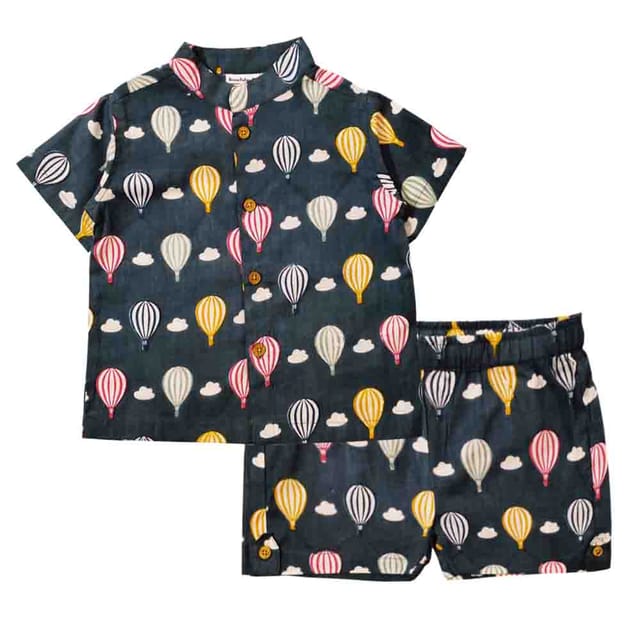 Snowflakes Unisex Cotton Co-Ord Set With Balloon Prints - Black