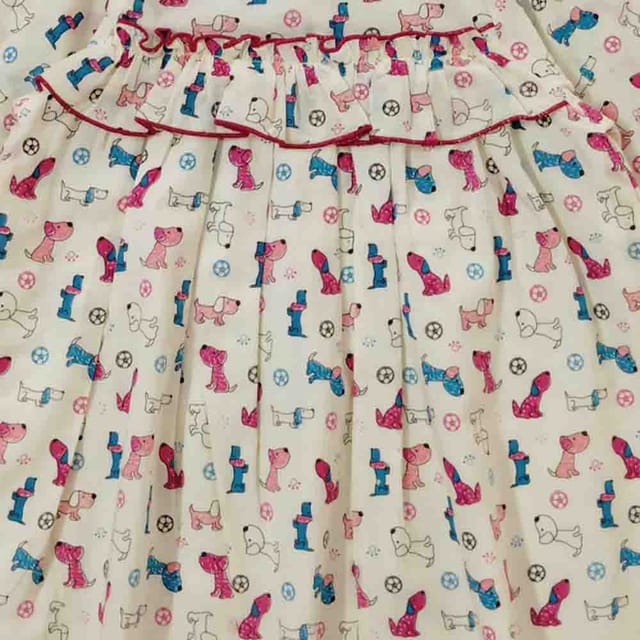 Snowflakes Girls 3/4th Sleeves  Frock With Dog Print - Off White