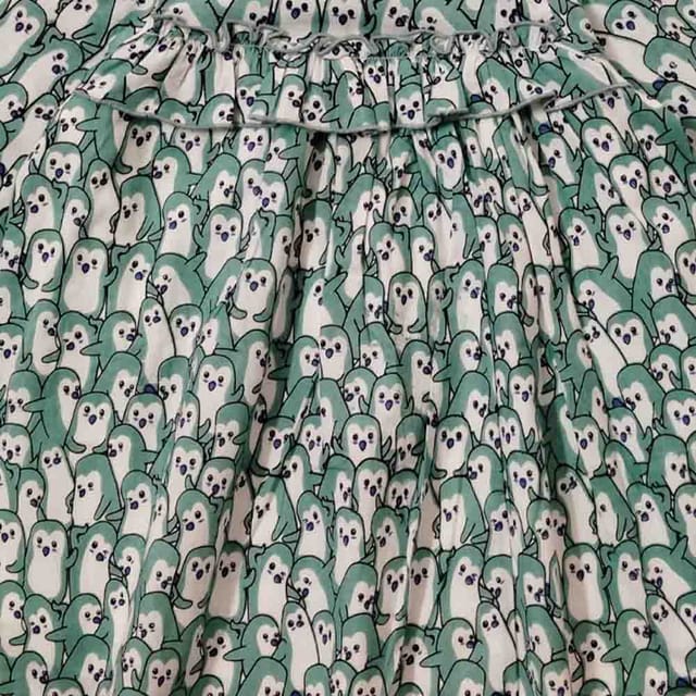 Snowflakes Girls 3/4th Sleeves Frock With Penguin Print - Green