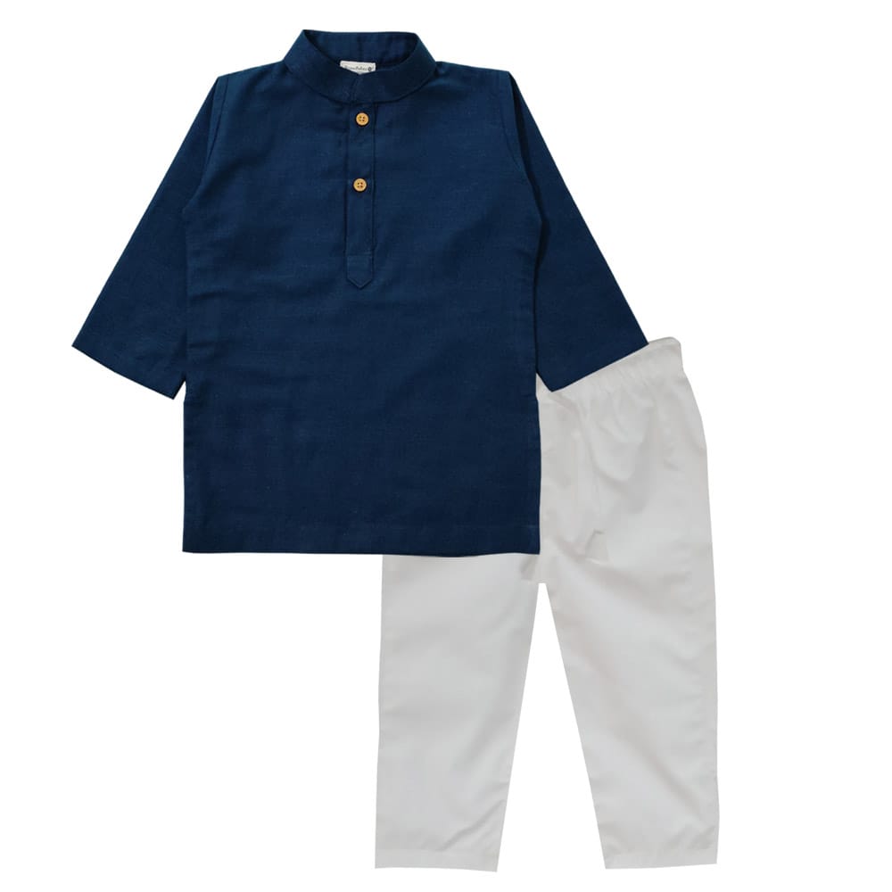 Snowflakes Boys Solid Kurta And Pyjama Set -  Blue & White