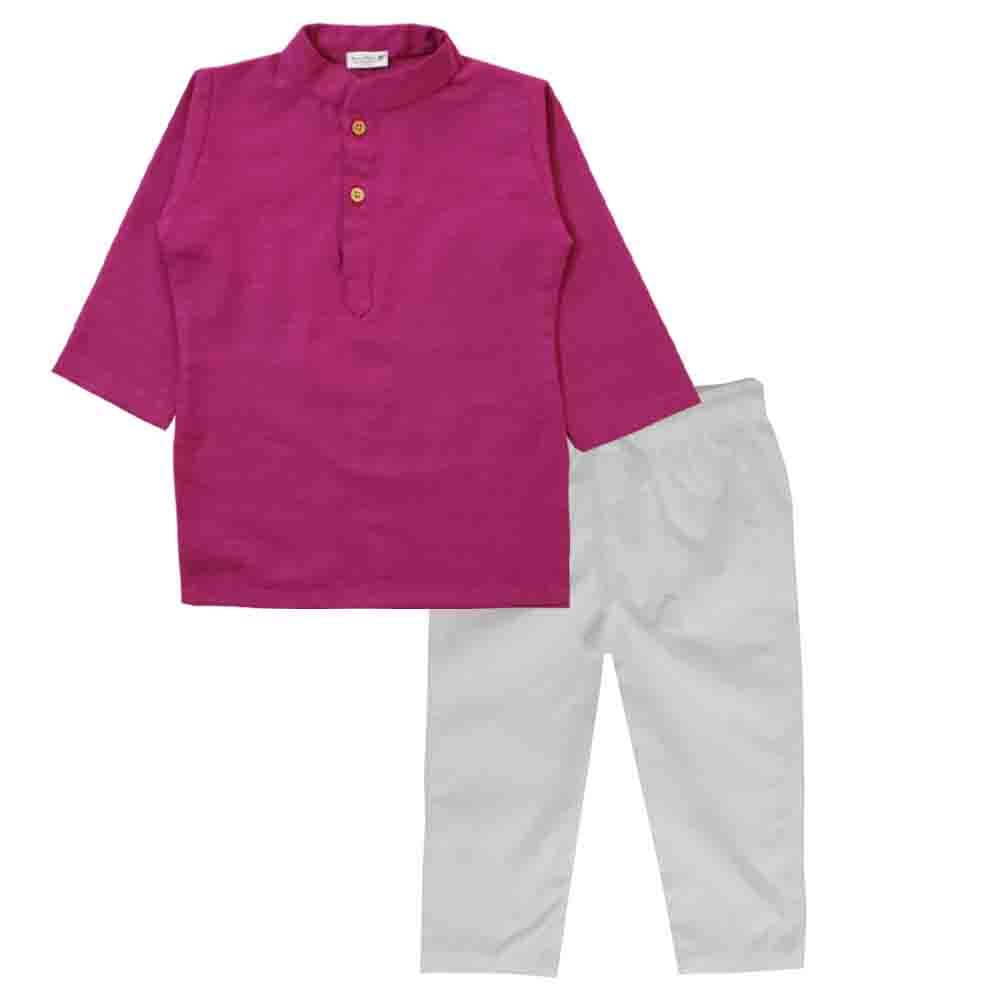 Snowflakes Boys Solid Kurta And Pyjama Set - Purple & White