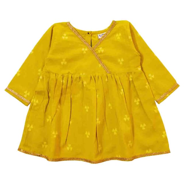 Snowflakes Girls Kurti Set With Straight Pant - Yellow