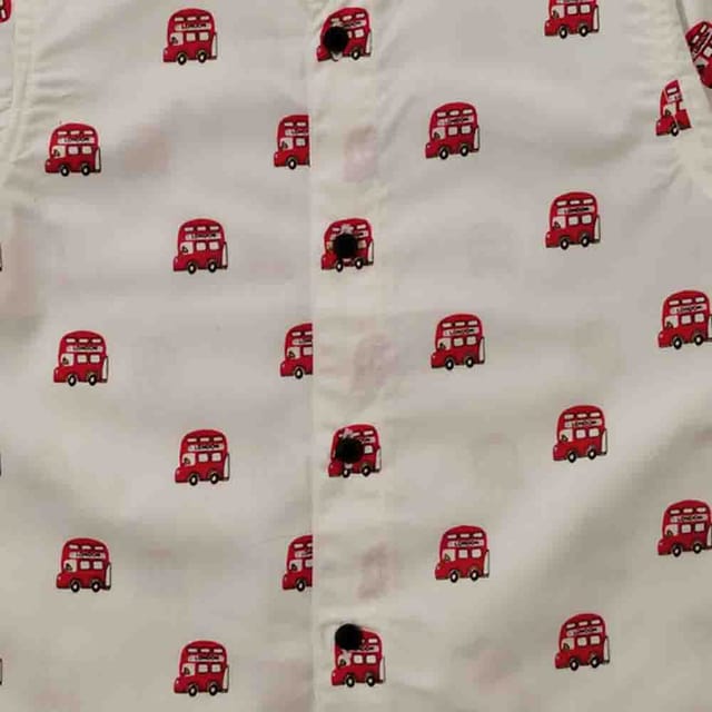 Snowflakes Boys Half Sleeve Shirt With London Bus Prints - White