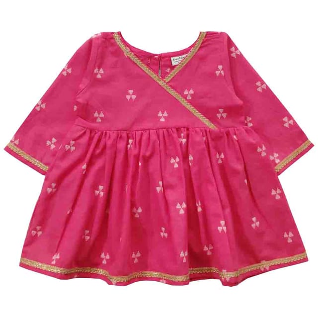 Snowflakes Girls Kurti Set With Straight Pant - Pink