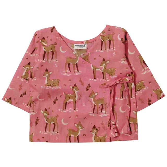 Snowflakes Unisex Infant Jabla Top With Deer Print And Harem Pant Set - Pink