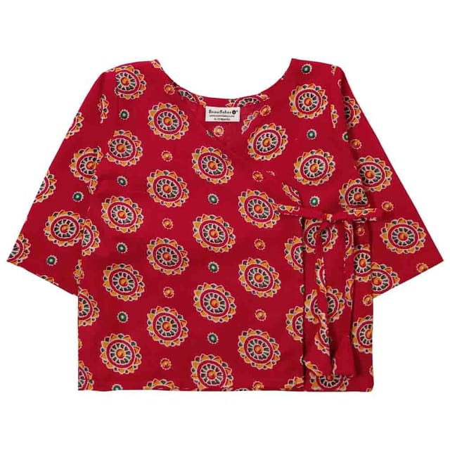 Snowflakes Unisex Infant Jabla Top With Rangoli Print And Harem Pant Set - Red