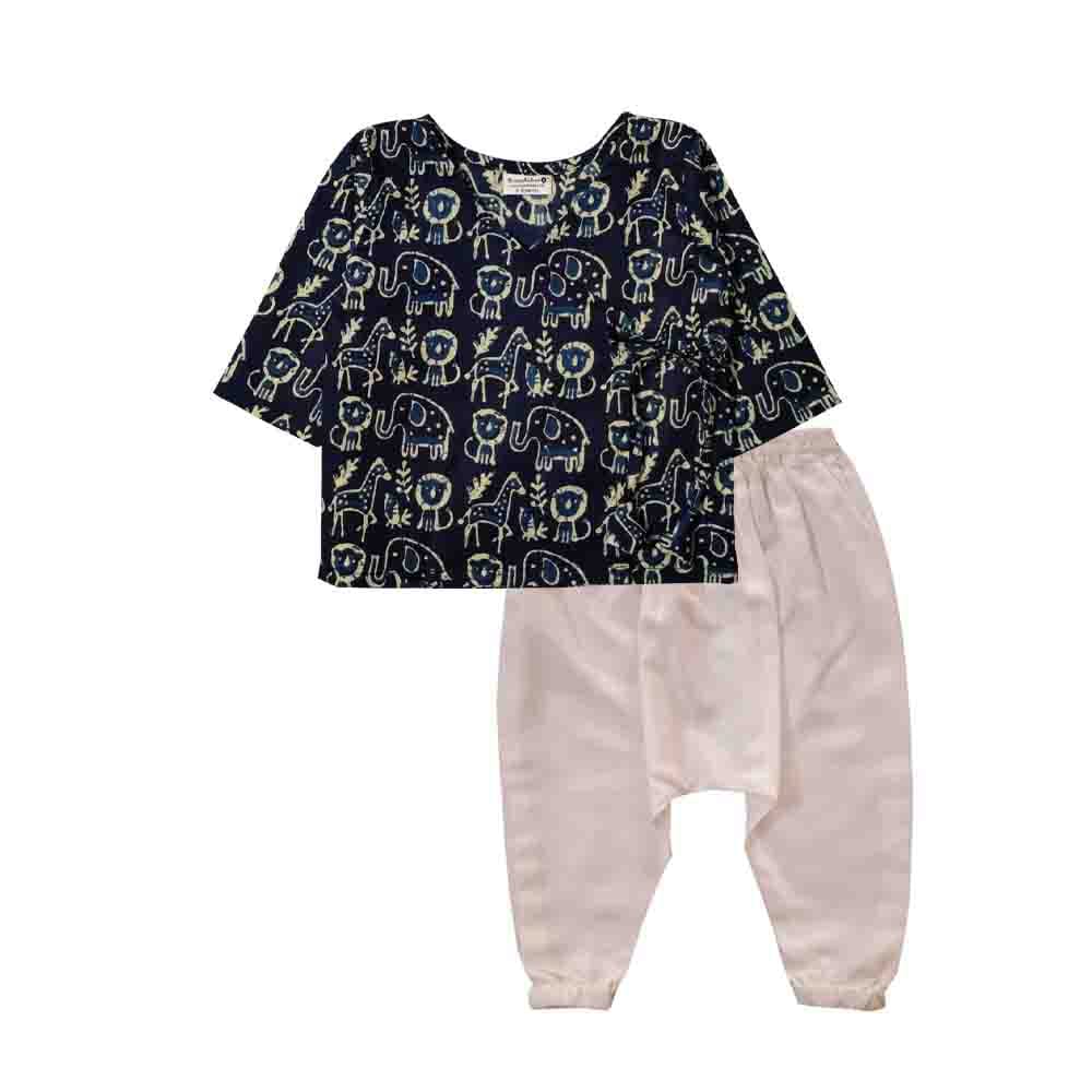 Snowflakes Unisex Infant Jabla Top With Animal Print And Harem Pant Set - Blue & White