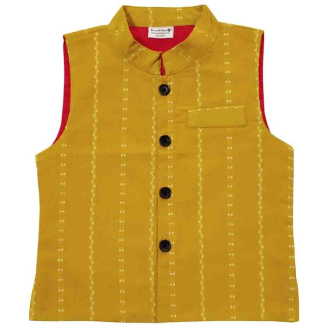 Snowflakes Boys' Waistcoat With Thread work Prints - Yellow