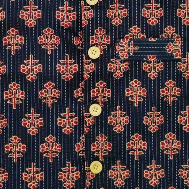 Snowflakes  Kantha Work Boys' Waistcoat With Floral Prints - Blue