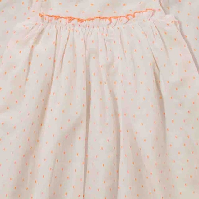 Snowflakes Girls 3/4th Sleeves Frock With Orange Dots - White