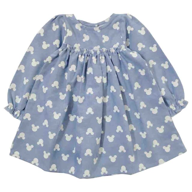 Snowflakes Girls 3/4th Sleeves Frock With Mickey Print - Blue