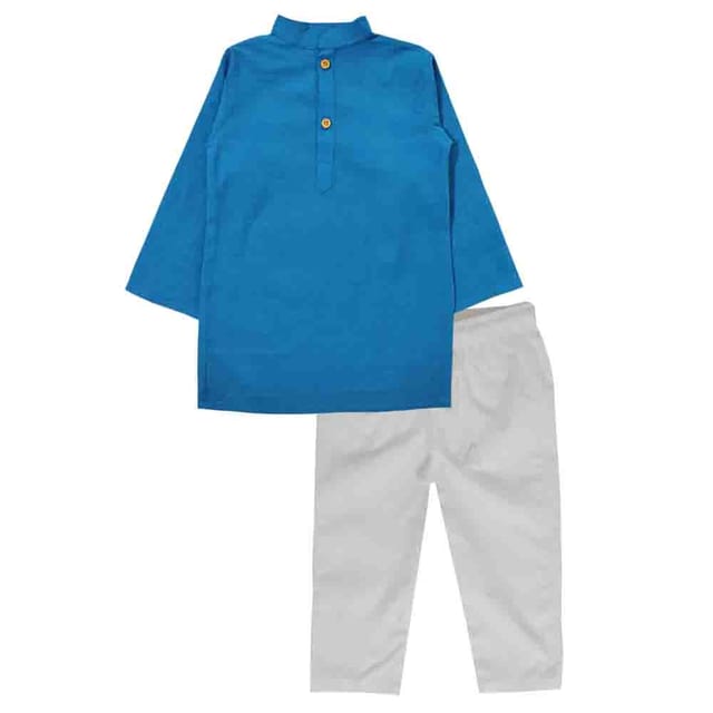 Snowflakes Boys Solid Kurta And Pyjama Set - Blue & White