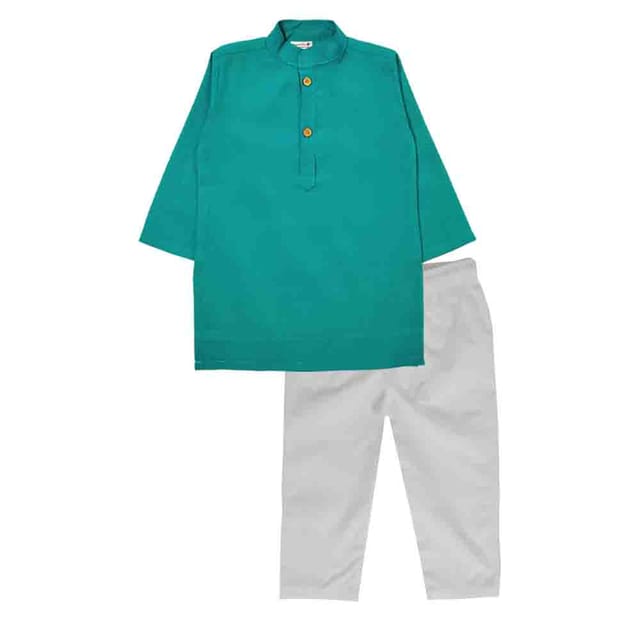 Snowflakes Boys Solid Kurta And Pyjama Set - Teel  & White