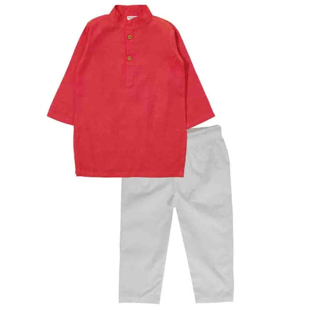 Snowflakes Boys Solid Kurta And Pyjama Set - Orange & White