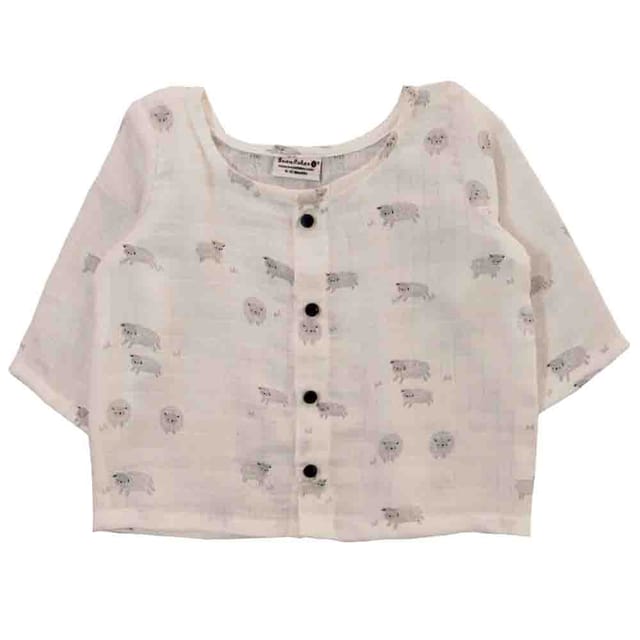 Snowflakes Unisex Muslin Co-Ord Set With Sheep Prints - White