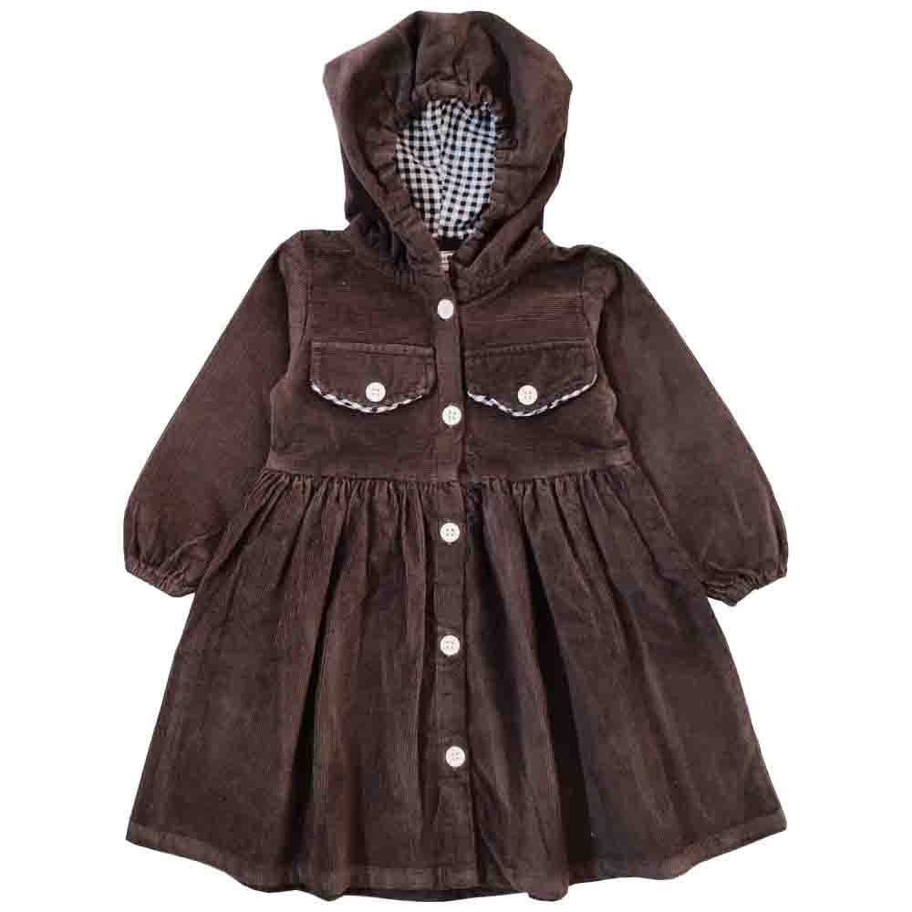 Snowflakes Girls Solid Hoodie Style Corduroy Dress - Grey